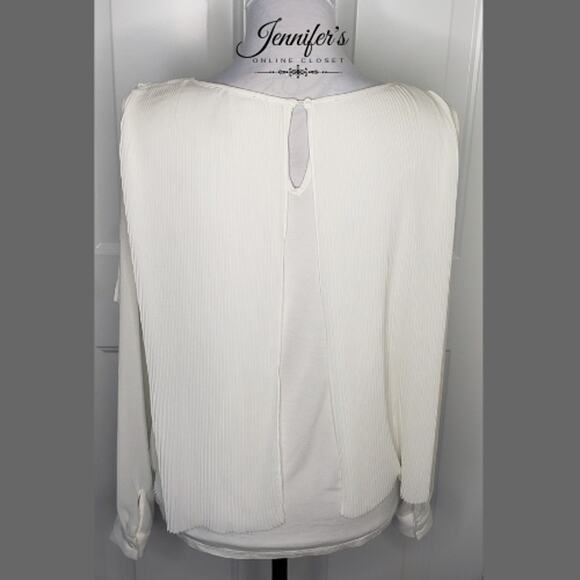 Chelsea & Theodore White Pleated Chiffon & Knit Long Sleeve Blouse Size M - Picture 5 of 10
